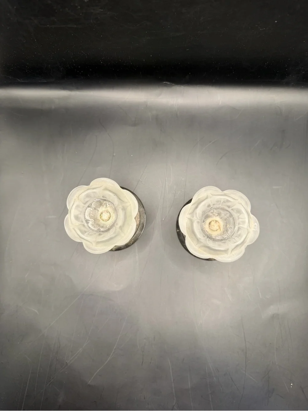 Pair Frosted Glass Flower Tealight Candle Holders Vintage Style